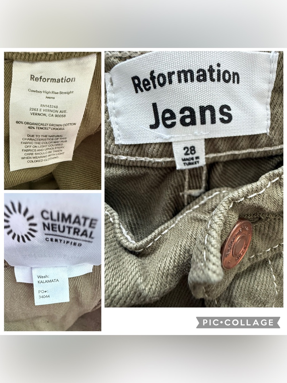 Reformation Cowboy High Rise Straight Jeans Katamala Olive Green Size 28 - Picture 10 of 11